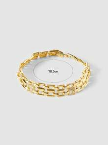 MortiRose 18K Gold-Plated Rectangular Splicing Fashion Zirconium Bracelet - Yellow Gold - View 5