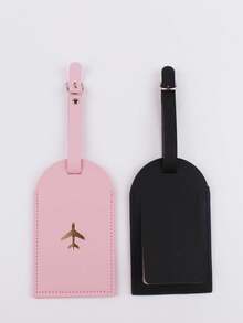 Found Favorite 2PCS Fashionable And Lightweight Suitable For Flight Back To School Simple Style Fashionable Style Airplane Pattern Luggage Card Travel Set - Black + Pink - View 2
