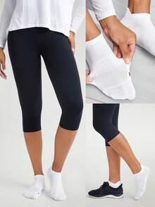 GLOWMODE 3 Pairs Arch Support Everyday Socks Gym - white + yellow + navy blue - View 7