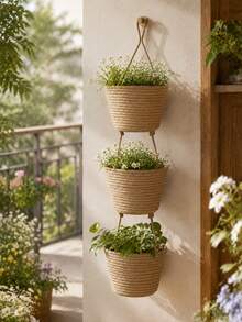 1 Three-Layer Rope Woven Hanging Storage Basket - Detachable Decorative Organizer, Suitable For Living Room, Bathroom, And Bedroom, Backdoor Hanging Storage Basket With Multiple Storage Compartments - multicolor - View 10