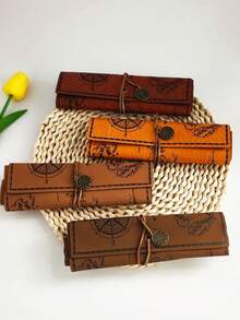 Túi đựng bút hình bản đồ kho báu sáng tạo - Hộp bút bằng vải canvas và da phong cách retro dung tích lớn - Nắp cuộn đơn giản dành cho học sinh - Nhiều màu - Xem 6