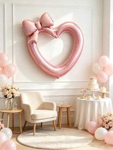 Embroidered, Open-Work Heart-Shaped Bow With Aluminum Foil Balloon. Perfect For Girls' Birthday Parties, First Birthday Decorations, Engagement Proposals, Friend Gatherings, And Backdrop Decorations For Dessert Tables. - 3Pcs Hollow Love Bow - View 3