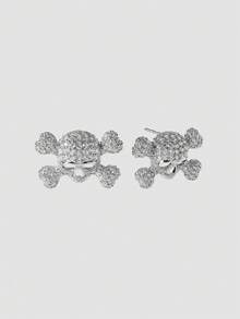 MortiRose Diamond Skull Versatile Sweet Cool Earrings - Silver - View 5
