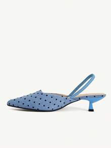CUCCOO CHICEST Women's Light Blue Polka Dot Chinese Vintage Pointed Toe Kitten Heel Mid-Heel Elegant Minimalist Commute High Heels For Office, Dating And Formal Occasions - Light blue polka dot - View 11