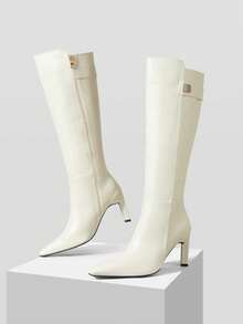 MOTF WOMEN'S FASHION COMMUTER VERSATILE SLIM HIGH HEEL KNEE-HIGH BOOTS VALENTINE'S DAY - Off-white - View 4