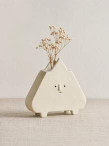 Haus Hana 1PC Small Opening Ceramic Flower Arrangement Vase With Cute Expression, Creative Geometric Shaped Dried Flower Holder, DIY Floral Display Vessel For Living Room Entryway Office Home Daily Use - multicolor - View 8