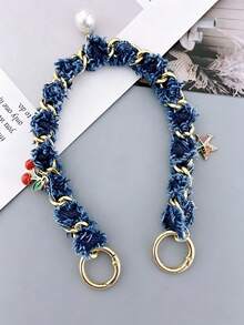 1pc New Denim Fringe Metal Chain Bag Charm, Vintage Fabric Bag Accessory, Multi-Purpose Phone Lanyard Decor Gift For Women Girls - Multicolor - View 2