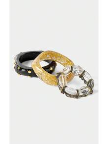 Noxbound A Fashionable Gothic Niche Popular Square Fine Glitter Transparent Beaded Gold Rivet Black Round Resin Bracelet For Mom/Lady/Girl/Mother,/Gothic/Fashi - Multicolor - View 3