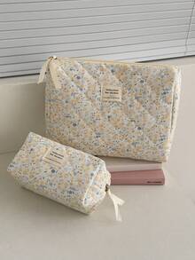 Found Favorite 1Pc/Set Floral Makeup Bags Corduroy Multifunctional Cosmetic Organizer Portable Cosmetics Storage Clutch With Zipper Closure For Cosmetics,Skin Care - Multicolor - View 3