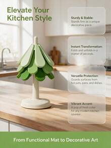 Joivida 1PC/1SET Tree Shaped Foldable Heat Resistant Trivet, Gradient Green Silicone Pad With Creative Tree Modeling, Smooth Solid Surface And Split Foldable Design, Works As Anti-Scald Table Protector To Block High Temperature And Prevent Tabletop Scratches - Multicolor - View 7