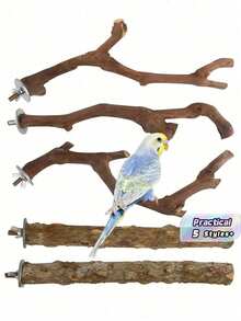 Bird Supplies Bird Cage Accessories Toys 5pcs Parrot Perch Set 3 Grapevine Perches 2 Stands Claw-Shaped Frosted Parrot Chewing Training Branch Suitable For Parrots, Medium And Small Birds Holiday Gift - Multicolor - View 2
