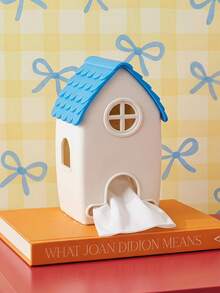 Joivida Cute Cartoon House-Shaped Tissue Holder With Textured Tiled Roof, Available In Blue And Red Roof Options, It Allows Easy Access To Paper Tissues. It Works As Practical Daily Storage As Well As Charming Decorative Ornament To Spruce Up Living Room - Multicolor - View 4