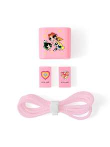 THE POWERPUFF GIRLS X SHEIN 3件組數據線保護套，適用於充電器，櫻桃印花圖案，充電器保護套（不含數據線） - 粉色 - 查看 3