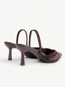 CUCCOO CHICEST 女款時尚優雅刺繡編織手工縫製珠飾水鑽裝飾彈性後背帶V領尖頭細高跟中高跟鞋 浪漫性感透氣舒適 適合約會聖誕節 - 巧克力棕 - 查看 6