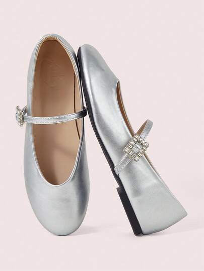 CUCCOO DOLLMOD Women's Multi-Color Mary Jane Shoes, Round Toe Light Luxury Flash Diamond Square Buckle, With Slip-On Shoes, Banquet Dating Daily C Fall Shoes