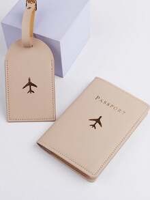 Found Favorite Fashionable And Lightweight, Suitable For Flying Back To School, Airplane Pattern Passport Clip Luggage Tag Travel Set 2 Pieces Set - Khaki - View 2