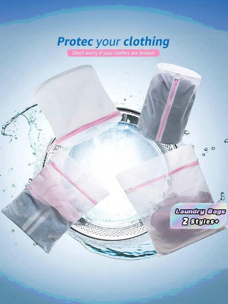 3/7PCS Durable Honeycomb Mesh Laundry Bags Travel Storage Organizer Set Fine Mesh Pink Zipper Assorted Sizes For Washing Shirts Bras Socks Stockings Underwear Home Dorm Hotel Gym Laundry Accessories - Pink Zipper Mesh - View 1
