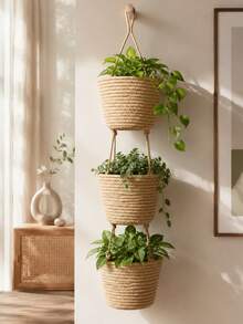 1 Three-Layer Rope Woven Hanging Storage Basket - Detachable Decorative Organizer, Suitable For Living Room, Bathroom, And Bedroom, Backdoor Hanging Storage Basket With Multiple Storage Compartments - multicolor - View 3