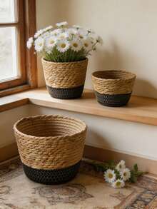 1/2/3PCS Natural Seagrass Woven Planter Basket Set Large Medium Small Boho Farmhouse Coastal Wall Hanging Flower Pot Holder Storage Organizer For Living Room Bathroom Home Decor Spring Summer Gift Must Haves - multicolor - View 2