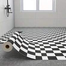 1pc Thick Brown Bathroom Floor Sticker, Self-Adhesive Anti-Slip Tile, Kitchen Floor Sticker, Self-Adhesive Waterproof Home Decor Floor Tile, Easy Installation - Black and White - View 7