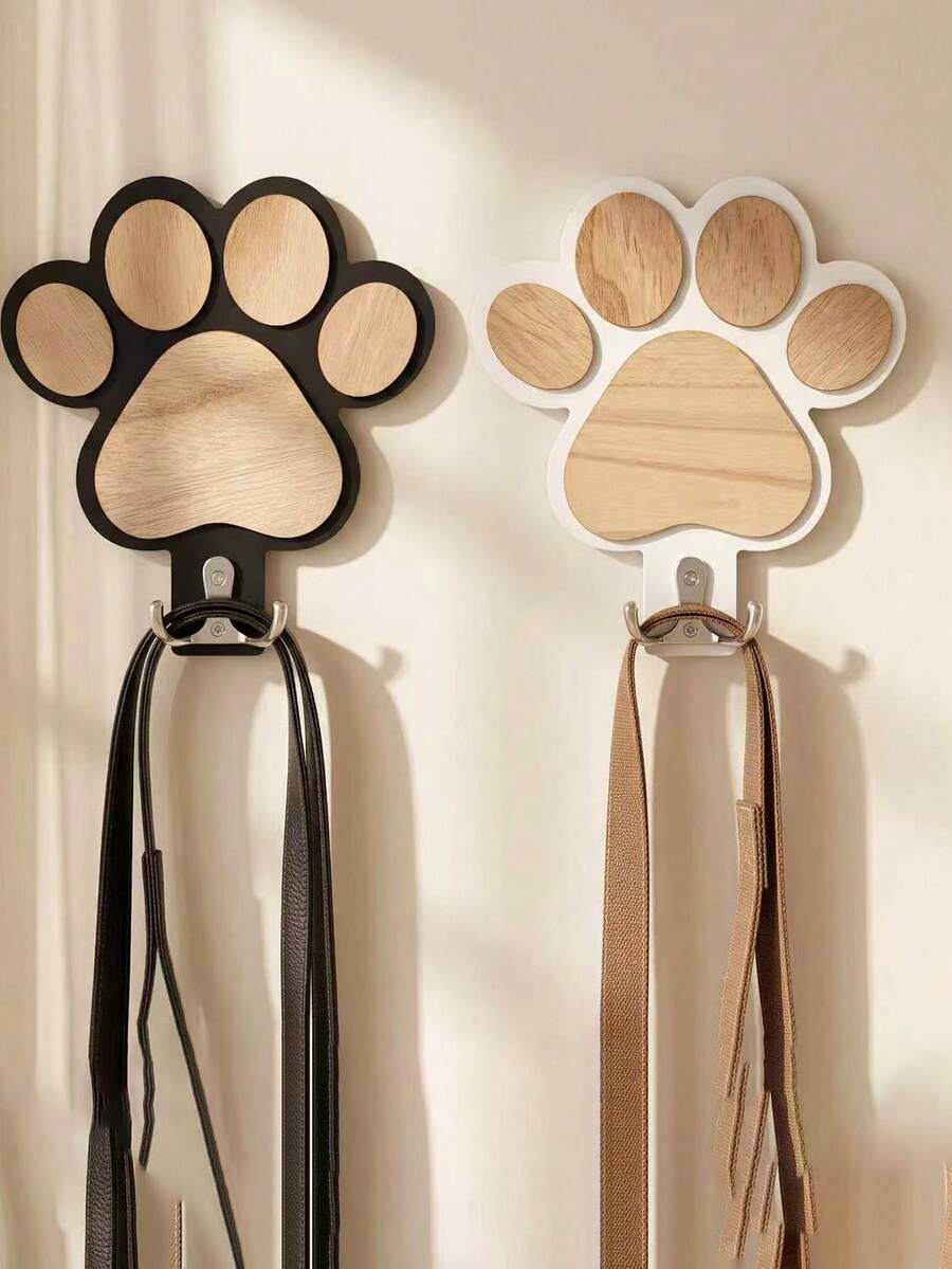 1pc Handcrafted Wooden Paw Print Wall Hook - Polished Finish, Perfect For Towels & Clothes Storage In Bedroom And Bathroom Decor - Multicolor - View 1