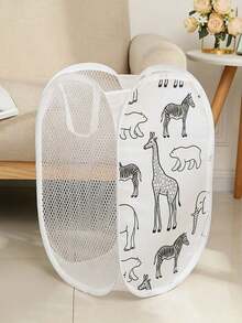 1pc Foldable Storage Box For Toys & Stuffed Animals, Portable Pop-Up Mesh Laundry Basket With Handles, Large Capacity Breathable Organizer For Bathroom Dirty Clothes, Summer Outdoor Travel Essentials - Cartoon Version - View 15
