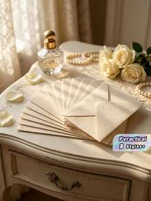 10/20/50pcs Cream White Wood Grain Envelope (16.5*11cm(6.5*4.33in) Envelope Minimalist Artistic Style Triangle Seal Design Delicate Texture Vintage Atmosphere Soft Light Texture Suitable For Wedding Invitations, Business Invitations, - multicolor - View 1