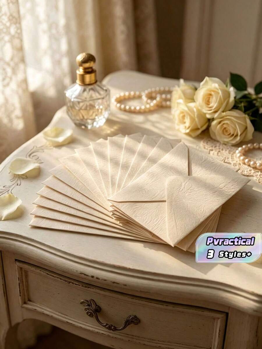 10/20/50pcs Cream White Wood Grain Envelope (16.5*11cm(6.5*4.33in) Envelope Minimalist Artistic Style Triangle Seal Design Delicate Texture Vintage Atmosphere Soft Light Texture Suitable For Wedding Invitations, Business Invitations, - multicolor - View 1