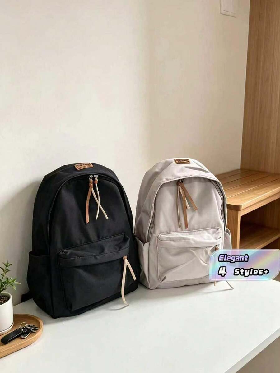 1pc Casual College Style Solid Color Student Backpack, Multi-Pocket Lightweight Casual School Day Bag, Large Capacity Bookbag, Suitable For Students/Graduates/Postgraduates, Applicable For Back To School Season, Campus Learning, Short Trips, Outdoor - Multicolor - View 1