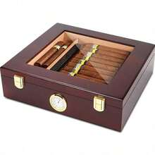 Wooden Cigar Box With Lid, Thermostatic And Moisturizing Box, Transparent With Glass Display, In Stock Cigar Box - Solid Color - View 3
