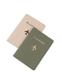 Found Favorite Couple Fashion Travel Gold Stamping Passport Holder Set 2 Pieces Set Travel Accessories Set Suitable For Holiday Travel Travel Supplies - Army green + khaki - View 5