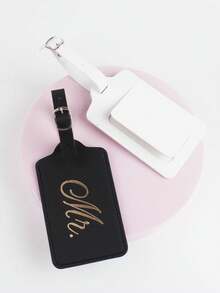 Found Favorite Couple's Wedding Travel Gold-Plated Luggage Tag 2 Pieces Set - Black + White - View 6