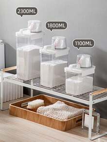 1Pc Plastic Laundry Detergent Dispenser With Lid, Leak‑Proof Sealed Storage Container, For Laundry Powder And Liquid Detergent, Ideal For Home Bathrooms, Laundry Rooms, Hotels And More. - White - View 2