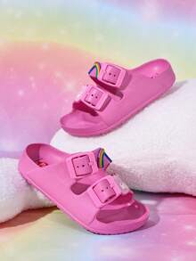 SHEIN X Care Bears 女童時尚可愛兒童拖鞋 EVA材質 童趣玫瑰紅 基本百搭 居家室內與戶外通用兒童時尚拖鞋 - 玫紅色 - 查看 4