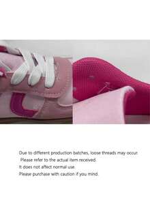 Round Toe Lace-Up Shoes For Women, Versatile Lace Up Flat Sneakers, Low Top Athletic Shoes - Pink - View 6