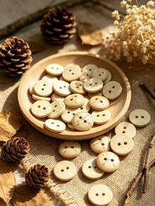 2-Hole Round Wooden Buttons Engraved Vintage Clock Dial Scale Pattern, Natural Wood Sewing Buttons For Shirts Dresses DIY Garment Accessories - multicolor - View 6