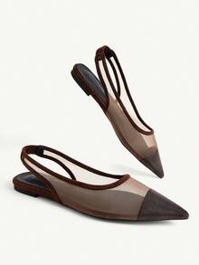 CUCCOO CHICEST Women's Lightweight Mesh Brown Pointed Toe Flat Shoes With Back Strap Design, Soft Sole Daily Commute Shoes For Party And Date Fall Shoes - Brown - View 4