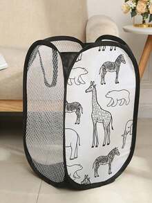 1pc Foldable Storage Box For Toys & Stuffed Animals, Portable Pop-Up Mesh Laundry Basket With Handles, Large Capacity Breathable Organizer For Bathroom Dirty Clothes, Summer Outdoor Travel Essentials - Cartoon Version - View 14