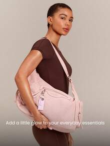 GLOWMODE Ready Set Glow Metallic Logo Keychain Bag Charm With Cursive Tag Leather-Like Label Accessory Travel Vacation Gym Daily Casual Wear - Pink - View 2