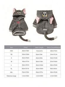 TOM & JERRY X PETSIN 1件刺繡3D耳朵造型可愛雙面毛絨狗狗連帽衛衣，保暖舒適，適合室內溫馨抱抱或寒冷戶外夜晚散步 - 彩色 - 查看 4