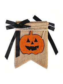 1 set Halloween-banderoll i säckväv med Boo-pumpadesign, rustik farmhouse-stil, hängande skylt för fest, heminredning, höstfestival och kusligt tema, för utomhus- och inomhusbruk - flerfärgad - Visa 4