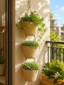 1 Three-Layer Rope Woven Hanging Storage Basket - Detachable Decorative Organizer, Suitable For Living Room, Bathroom, And Bedroom, Backdoor Hanging Storage Basket With Multiple Storage Compartments - multicolor - View 11