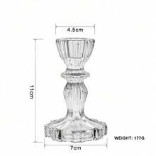 Cirelle 1pc Clear Glass Taper Candle Holder, Vintage Ribbed Candlestick Stand, Elegant Decorative Candle Holder For Wedding, Party & Home Table Decor - multicolor - View 9