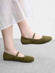 CUCCOO BIZCHIC Army Green Suede Women's Flat Mary Jane Women's Shoes Are Comfortable For Commuting, Suitable For Outdoor Vacation Shopping To Work, Daily Versatile F Fall Shoes - Army Green - View 5