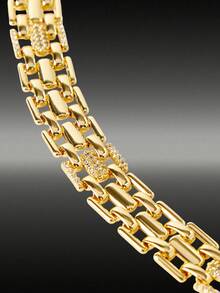 MortiRose 18K Gold-Plated Rectangular Splicing Fashion Zirconium Bracelet - Yellow Gold - View 2