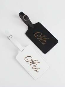 Found Favorite Couple's Wedding Travel Gold-Plated Luggage Tag 2 Pieces Set - Black + White - View 1