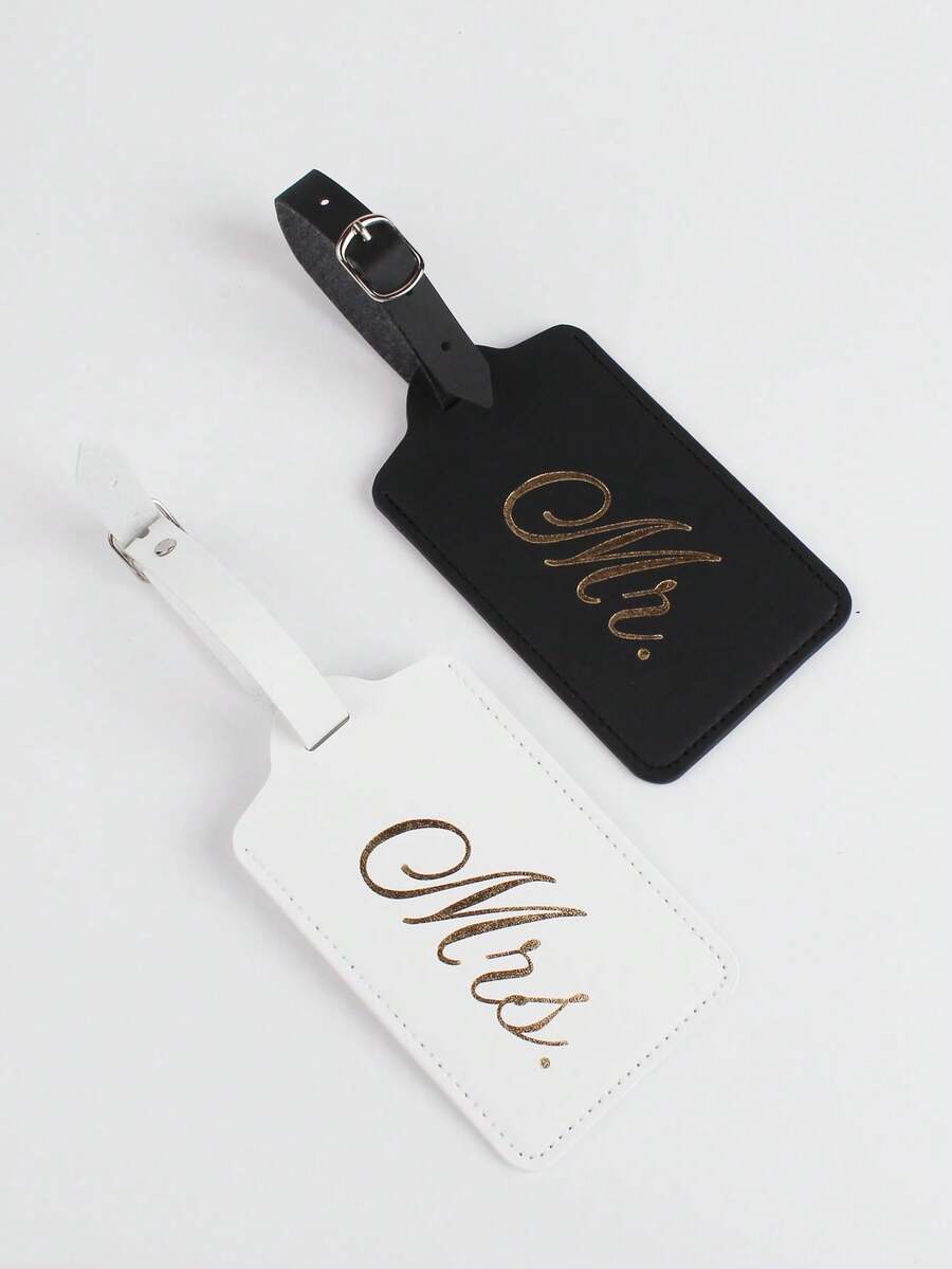 Found Favorite Couple's Wedding Travel Gold-Plated Luggage Tag 2 Pieces Set - Black + White - View 1