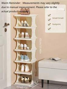 Foldable Shoe Rack - Ideal For Narrow Closets, Space-Saving, Plastic Shoe Organizer Rack, Suitable For Entryway, Efficient Space Utilization For Home/Dorm - Beige - View 2