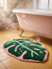 Joivida Tropical Leaf Shaped Rug Made With Non-Slip Backing. It Absorbs Water Quickly To Keep Floors Dry, And Fits Nicely In Bathrooms, Entryways, Bedrooms And Living Spaces To Add Natural Green Decorative Vibes. - multicolor - View 3