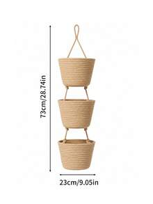 1 Three-Layer Rope Woven Hanging Storage Basket - Detachable Decorative Organizer, Suitable For Living Room, Bathroom, And Bedroom, Backdoor Hanging Storage Basket With Multiple Storage Compartments - multicolor - View 13